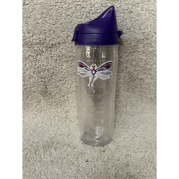 Tervis Tumbler 24oz Clear Purple Lid Dragonfly Hot/Cold Insulated Cup - Picture 1 of 9